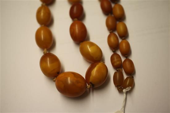 A single strand graduated amber bead necklace, 28.5in.